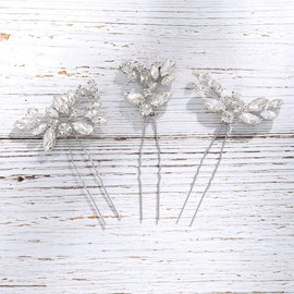 Edary Bride Wedding Crystal Hair Pins Flower Bridal Hair Pieces Wedding Hair Accessories for Women and Girls Pack of 3