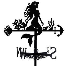 beinkmake Little Mermaid Weathervane Coral Shells Metal Wind Vane Arrow Weathercock Garden Decoration Wind Direction Indicator Stake Roof Mount Ornament for Farmhouse Yard Outdoor