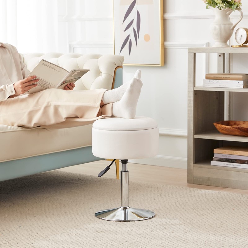 RUCUKEN Adjustable Ottoman Stool White Vanity Stool Vanity Chair for
