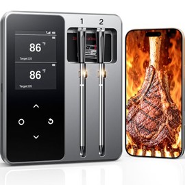 Termómetro digital inalámbrico inteligente Bluetooth para carne, 6 sensores ± 0.5 °F, lectura instantánea 0.5S, base independiente de pantalla grande,