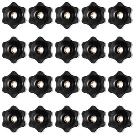 20Pcs 1/4-20 Knob 6 Star Knobs Black Nylon T Track Bolts Female Threaded Hexagon Head Thru Knob Clamping Knobs Jig Knobs