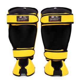 Fairtex SP7 Muay Thai Shin Guards for Men, Women, Kids | Shin Guards Made with Syntek Leather & are Premium, Lightweight & Durable | Detachable shin & Foot Protector- Small, Yellow