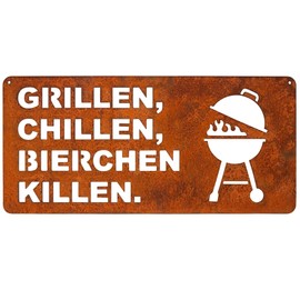 EXTRAVAGANT® Sign "Grillen & Chillen" Wall Decoration Garden Decoration Home Decoration Garden Sign Metal Indoor Outdoor Weatherproof Gift Garden Home Patio Gift Idea Birthday