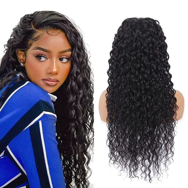 TQPQHQT Lace Front Wig Real Hair Wig 13 x 4 Transparent Lace Frontal Wig Glueless Wig Human Hair Wig Natural Colour Jerry Curly Wig Human Hair Brazilian Virgin Hair Wig 26 Inches (66 cm)