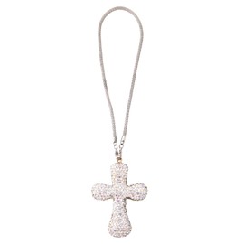 Cross Rear View Mirror Charm, 3D Bling Rhinestone Cross Car Hanging Accessories Double-Sided Catholic Religious Ornament Pendant for Car Interior Decor Men Women (Silver White)