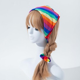 4 PCS Hair Scrunchies and Bandanas Set,Rainbow Polyester Multi-Purpose Handkerchiefs and Hair Ring Hair Ties, Pride Celebratory Decorations Party Supplies