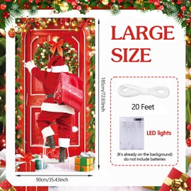 72.8X35.4IN Christmas Door Cover Merry Christmas Door Banner with LED String Lights, Christmas Door Decorations Christmas Backdrop Hanging Banner for New Year Party Winter Holidays Xmas Decorations