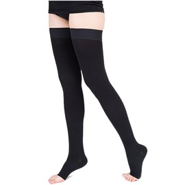Compression Socks, Firm Support 20-30 mmHg Gradient Thigh High Compression Stockings with Silicone Dot Band. Treatment for Running, Edema, Varicose Veins Nursing.(Black-open,M)