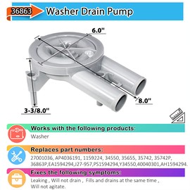Ansoon 36863 Washer Drain Pump Replacement Part Compatible For Maytag Washers Replaces 27001036 201566P 27001233
