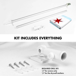 UD_G128 Flag Pole 6 FT Silver Tangle Free & Chicago Flag 3x5 FT Combo Embroidered 300D Polyester