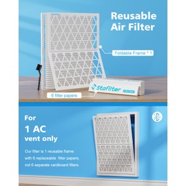 Stafilter 16x25x1 Foldable Air Filter, MERV 8, 6 Pack Replaceable Filter Media with 1 Reusable ABS Plastic Frame, Greener HVAC AC Furnace Air Filters (Actual Size:15.75"x24.76"x0.75")