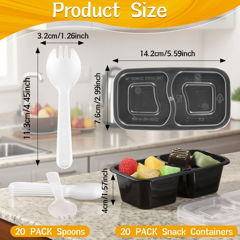 Teenyyou 20 Sets Reusable Snack Containers with Lids & Spoons