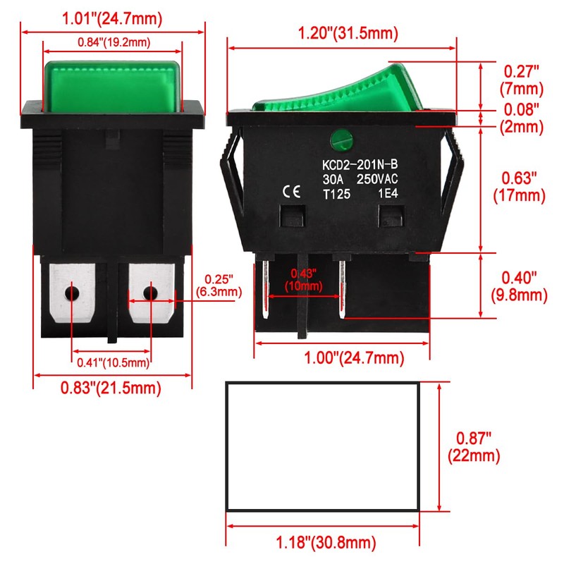 Heschen High Current Rocker Switch, 30A 250VAC, ON-OFF 2 Position,