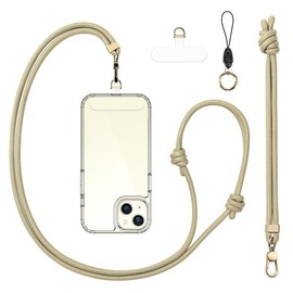 Universal Phone Lanyard Adjustable Crossbody Phone Neck Strap & Wrist Strap, Clip & Go Phone Strap - Color: Beige