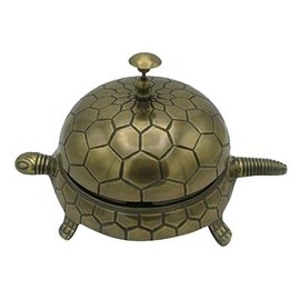 Large Tortoise Service Desk Bell - Turtle Bell in Antique Brass Finish
