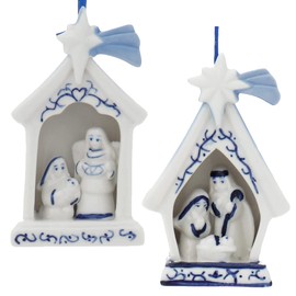 Delft Blue Porcelain Holy Family Ornaments, 2 Assorted, Christmas