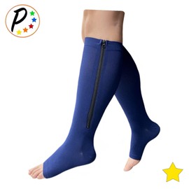 Presadee Open Toe 8-15 mmHg Mild Compression Leg Fatigue Calf Zipper Navy Socks (3)