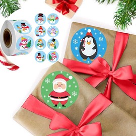 NT-ling Christmas Stickers Christmas Decoration Decorating Gift 1 Roll 500 Posts Assortment Holiday Roll Sticker Santa Snowman Reindeer Stickers for Party Favors Supplies