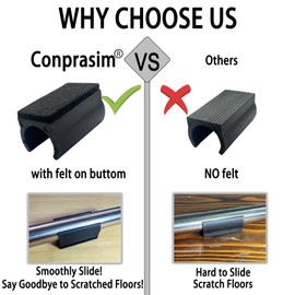 Rectangle U Shaped Chair Leg Tips Caps with Felt Pads,Furniture Feet Protector Slide Smoothly Glides No Scratches No Noise Protect Hardwood Floor,Fit 25mm(1inch) Diameter Tubular Leg (Black 8PCS)