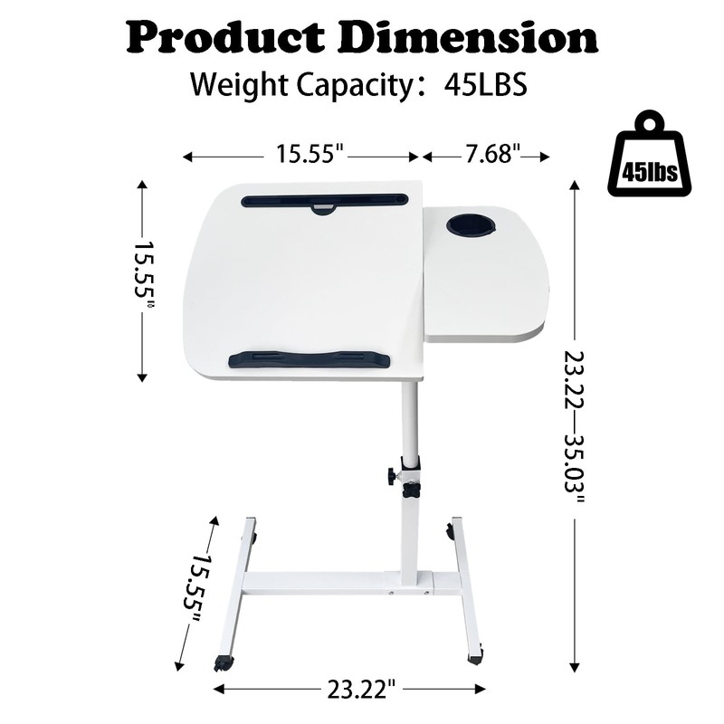 onaner Laptop Table for Couch,Height Adjustable Moving Desk with Wheels