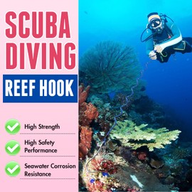 OVOVFANY Scuba Diving Reef Hook, 316 Stainless Steel Single Reef Drift Hook with SS Spring Coil Retractable Lanyard and Double Snap Clips, Easy to Attach on BCD for Diver Cave Safety (Blue)