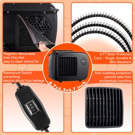 Dreyoo 600/300W Dog House Heater with Thermostat, Pet Heater with 6FT Anti Chew Cord and Safe Overheat Protection, 2 Heating Mode Pet Warmer for Dogs Chicken Coops Rabbits(Black,1 Pcs)