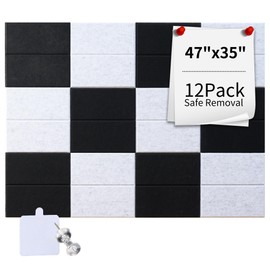 DuoD Large Felt Wall Tiles & Cork Board Set, 47x35 Inch | Includes 30 Push Pins & 96 Adhesive Tapes | 12 Felt Bulletin Board Tiles for Office, Dorm, Classroom, or Home Decor (Black and Gray)