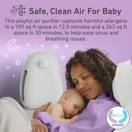 Pure Enrichment PureBaby Kids Bear Air True HEPA Air Purifier - Energy Star Rated, 4 Stage Air Filtration, UV-C Light, and Night Light for Medium-Large Rooms - Baby Nurseries, Kid Bedrooms (White)