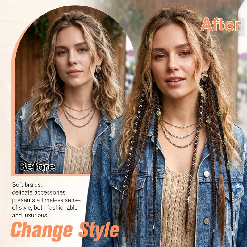 BOGSEA 2PCS Clip in Braid Hair Extensions, Boho Dreadlock Brown