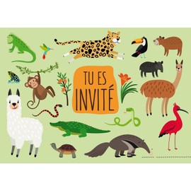 Edition Colibri 10 Invitation Cards Animals of the Jungle in French for a Children's Birthday or for a Zoo Party (11135 FR)