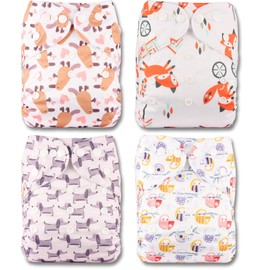 Littles and Bloomz Reusable Nappy, Standard Popper, 4 Nappies, FLP2-0405