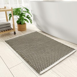 PADOOR Checkered Bath Mat, Super Absorbent Non Slip Bath Mats for Bathroom Floor 3D Two Tone Woven Bathroom Mat with Tassels Machine Washable Bathroom Rugs Beside Tub, 17" x 24", Green & Cream