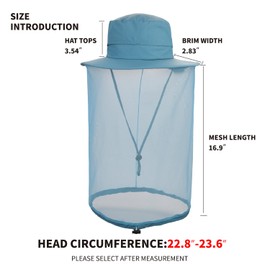 Fishing Hat Sun Protection Hat Mosquito Head Net for Outdoors Bucket Hat with Hidden Net Mesh Light Gray, Light Gray, One Size