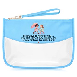 Sazuwu Inspirational Gifts for Bestie Blue Makeup Bags with Zipper Thank You Friendship Gifts for Women Friends Unique Cosmetic Travel Organizer Bag Gifts for Good Friends Female