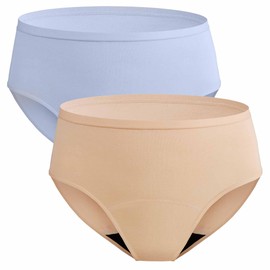 REELINDRY Incontinence Underwear for Women Washable, 2 oz Adult Underwear for Incontinence Women Bladder Leakage 2 Pack (Beige-Light Blue, XL)