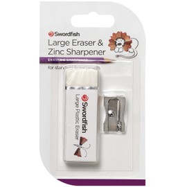 Swordfish Large Eraser and Zinc Single-Hole Pencil Sharpener [Pack of 1] 40284, Silver