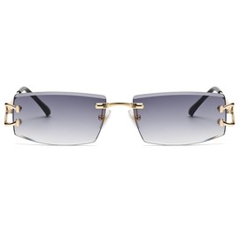 LIGOES Rectangle Sunglasses Metal Fashion Sunglasses Frameless UV400 Lens Sun Protection Glasses (Gold with Grey)