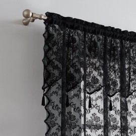 Warm Home Designs Pair of Black Lace Curtains with Attached Valance and 6 Tassels Per Panel. Sheer Black Curtains 96 Inches Long. Luxury Living Room Curtains or Dining Room Curtains. MC Black 96"