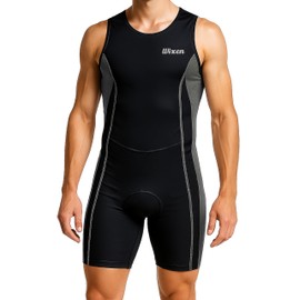 Wixen Men’s Triathlon Suit – Padded One-Piece Sleeveless Trisuit with Rear Zipper for Running, Swimming, Cycling – Gray-L
