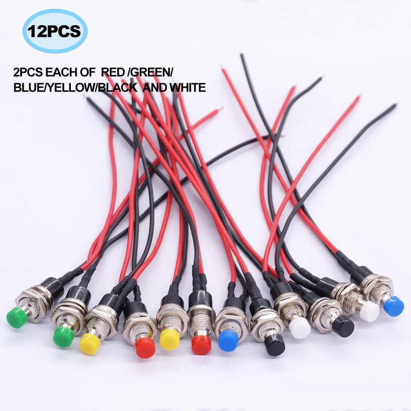 Twidec/12PCS 3V-6V-12V-24V-250V Momentary Push Button Switch 2 Pins ON/Off SPST