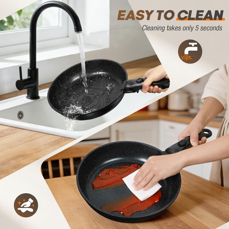 UMETRE pots and Pans Set, Nonstick Cookware Set Detachable Handle,