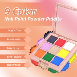 Nail Pigment Powder Palette Set, 9 Colors Ombre Nail Powder Palette French Aura Nails Ombre Nail Brush Nail Long-lasting Manicure Art DIY Accessories (04)