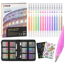 Black Paper Sketchbook & 24 Colours Acrylic Gel Pens for Drawing, 1 mm Fine Point Acrylic Ink Pen, Opaque Archiving Bright Ink Pens for Black Paper Drawing, Sketching