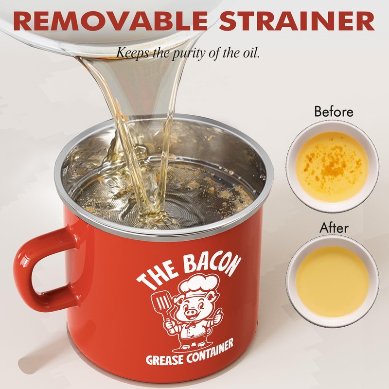 PGYARD Mini Bacon Grease Saver With Strainer - 15OZ Enamel