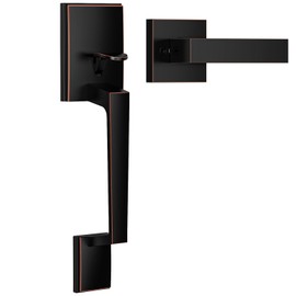 Brightify Front Door Handle, Modern Exterior Door Handle with Passage Lever, Entry Door Handle No Lock, Reversible for Left & Right Handed Door, Lower Half Grip - Oil Rubbed Bronze