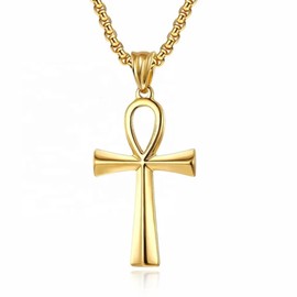 18k Gold/Silver Ankh Necklace - Spiritual Life Symbol Pendant in Durable Stainless Steel for Men & Women | Elevate Your Style! (Gold)