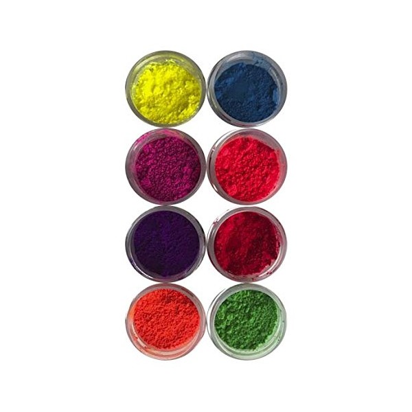 FLUORESCENT NEON LUMINOUS SET 8 colors Petal Dust (4 grams each container) Yellow, orange, green, blue, violet, rose, pink, red . By Oh! Sweet Art Corp