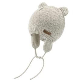 XIAOHAWANG Baby Hat Cute Bear Toddler Earflap Beanie Warm for Fall Winter (Beige, M(6-12 Months))