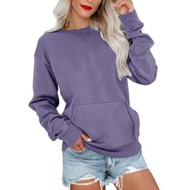 Ovanviso Womens Long Sleeve Sweatshirts Casual Crewneck Cute Pullover Tops Lightweight Sweatshirt with Pocket 2025 Purple