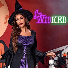 KODGGHK WicKed Theme Neon Sign for Wall Decor, Witch Movie Neon Light with Dimmer Switch for Business, LED Neon Lights for Bedroom Decor, LED Neon Sign Wall Art Neon Light for Magic-themed Party, Witch Fans Gift(Pink & Green)